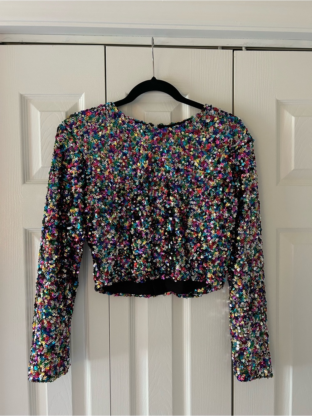 NWOT Sequined Multicolor Long-Sleeve Crop Top - Women size small